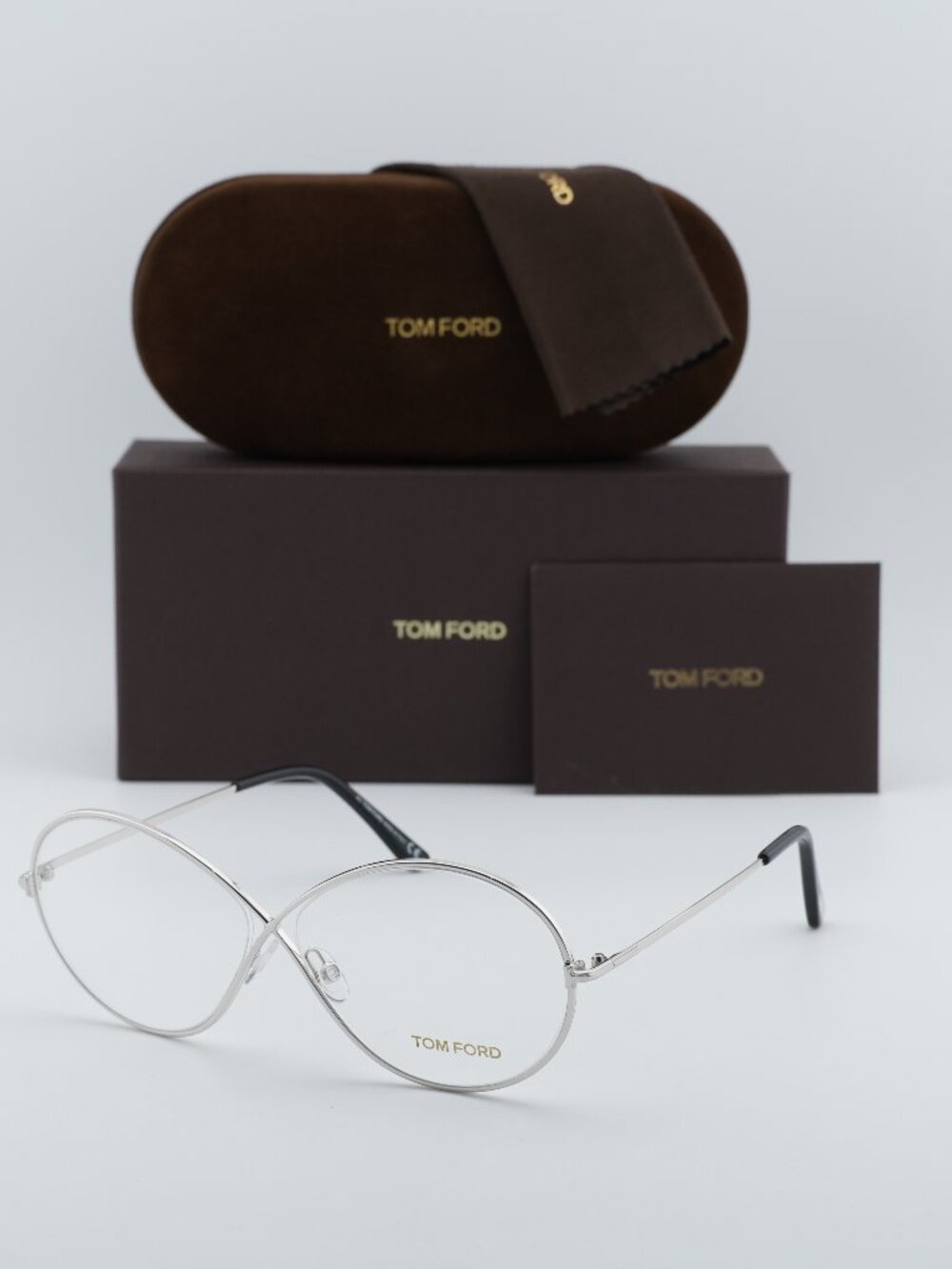 Tom Ford FT5517 018 Oval Eyeglasses - Shiny Rhodium 58mm